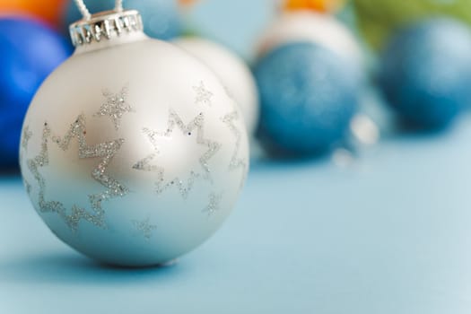 Christmas decorations over a blue background