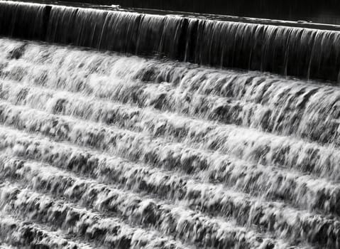 Water flowing down a terraced wall in Chadwick Lakes in Malta