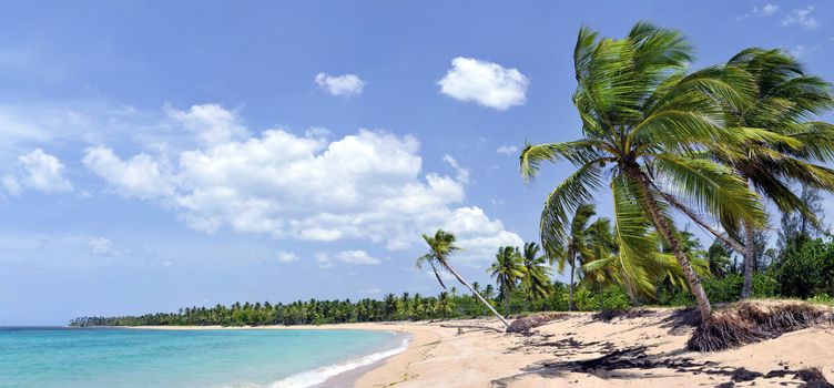 Breathtaking tropical beach panorama with a lot of copy-space, ideal for summer travel themes