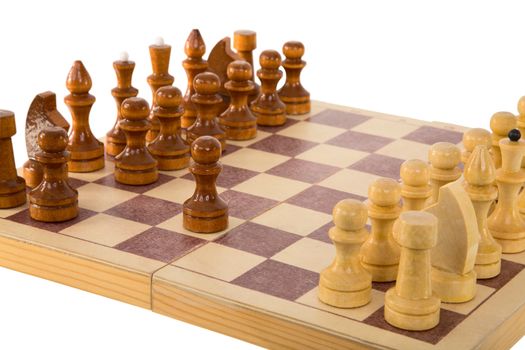 Wooden brown chess on a white background