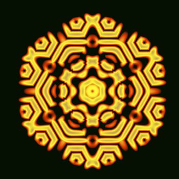 An orange and yellow circular tile pattern on a black background.