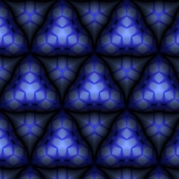 An abstract illustrated pattern of blue interlocking triangular tiles.