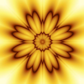 An abstract stylized illustration of a flower done in shades of yellow and orange on a white background.