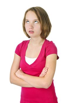 Teenage girl showing attitude isolated on white background