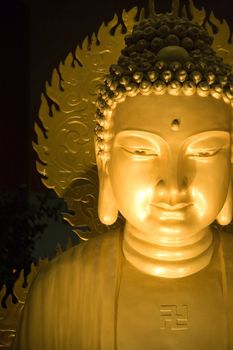 Night image of a Buddha statue.
