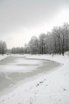 warm winter day in park on pond