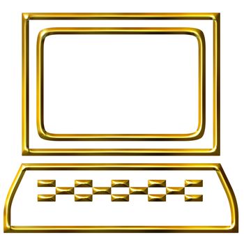 3d golden computer isolated in white