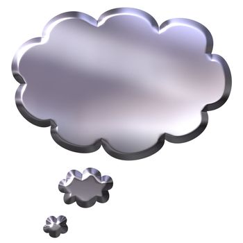 3d silver thought bubble isolated in white