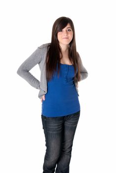 Young female cheerful with arms crossed isolated on white background. 