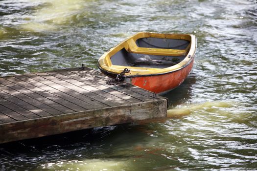 Boat on pond in Jedovnice,  South Moravia, Czech Republic