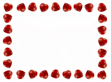 frame red hearts isolated over white background