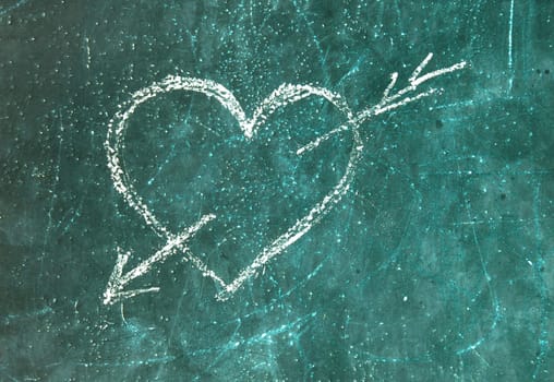 Love symbol on old green blackboard