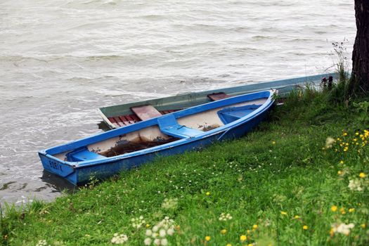 Boat on pond in Jedovnice,  South Moravia, Czech Republic