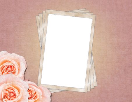 Framework for a photo or note with beautiful pink roses