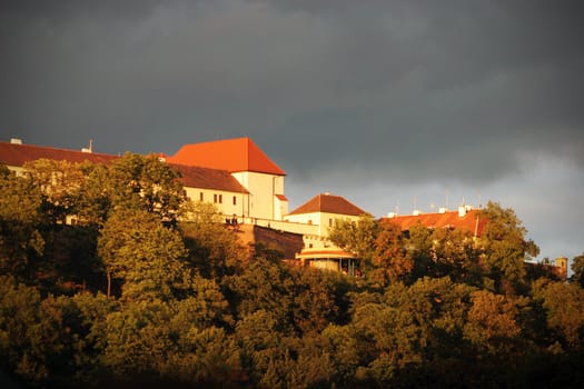 Castle and fortification on the hill in sunset light