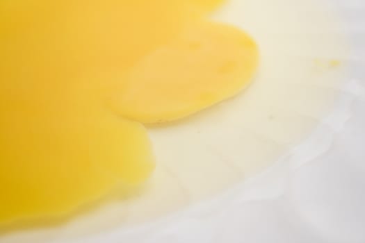 Egg yolk on a white plate.