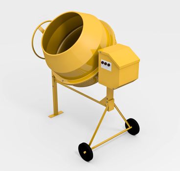 Yellow concrete mixer; 3D rendered image
