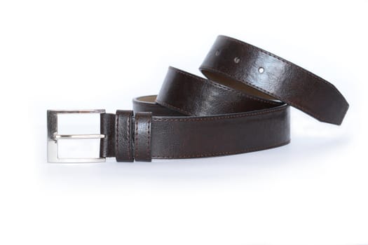 New black leather belt isolated on white background