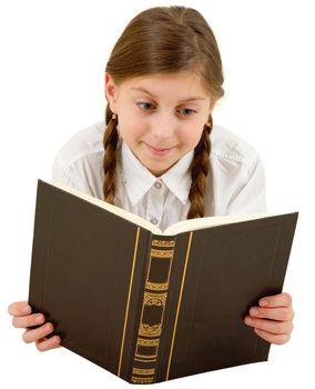 Girl reading the book on the white background