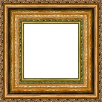 a picture gold frame on a white