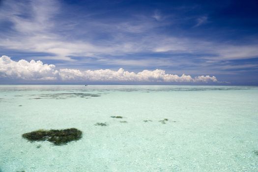 Image of the shallow open sea in Malaysian waters.