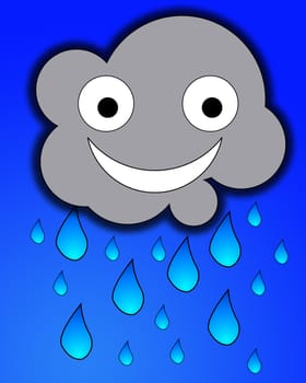 A happy but very rainy cartoon cloud.