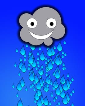 A happy but very rainy cartoon cloud.