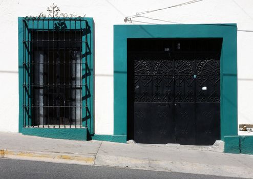 Entrance of house on street in Oaxaca Mexico