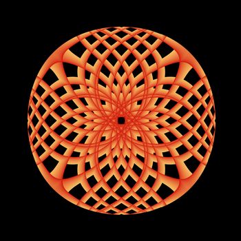 An orange and gold lattice shaped abstract fractal.