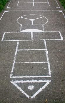 Detail of painted hopscotch game