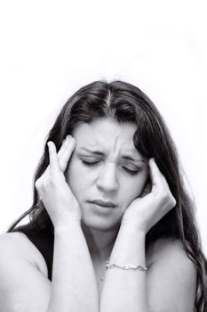 Black and White image of a woman in severe pain. 