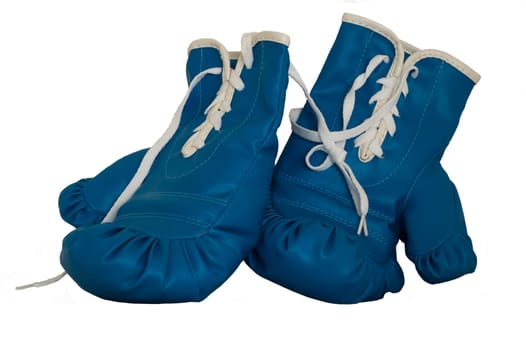 a pair of blue used boxing gloves 