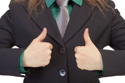 The woman gestures shows us the success