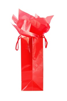One red shopping bag isolated on white background