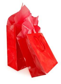 Two red shopping bags isolated on white background