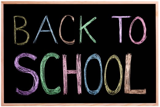 Back to School! Chalkboard / blackboard with back to school written in colors with chalk on the board. Image is Isolated.