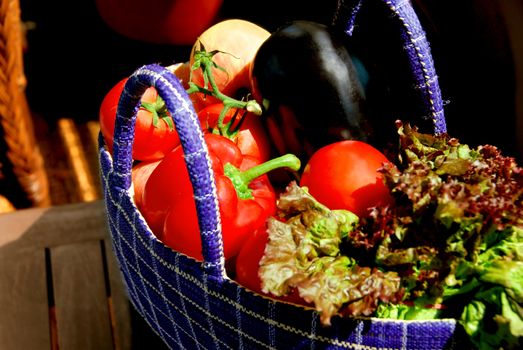 Fresh vegetables and fruits in a basket