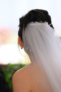 Young bride in veil on her wedding day.