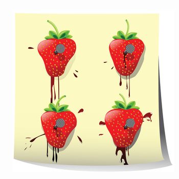 Strawberries nailed on paper, background art