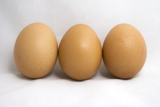 Three eggs in a roll on white background.