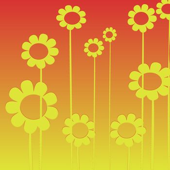 Background illustration with simple stylized flowers, clip art