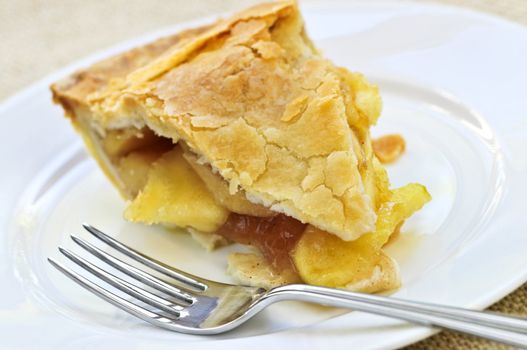 Slice of fresh apple pie on a plate