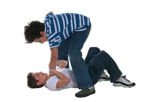 Teens playing hard in the floor.
