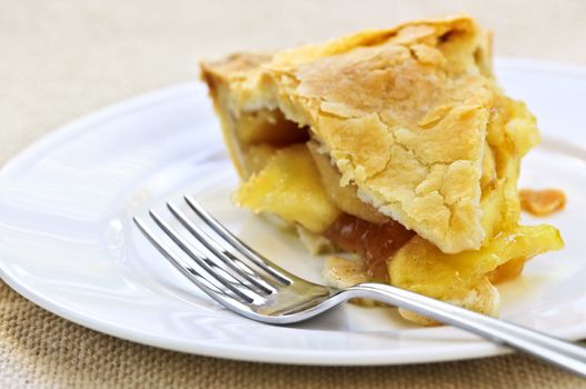 Slice of fresh apple pie on a plate
