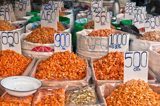 Dry shrimp for sale in China Town, Bangkok, Thailand.