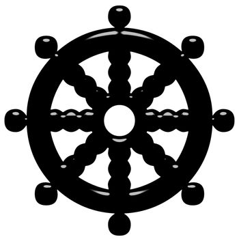 3d Buddhism symbol Wheel of Dharma isolated in white