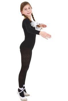 Girl in black tights on the white background