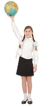 Girl hold terrestrial globe on the hand