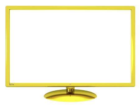 Golden tv with empty screen isolated on white background. 3d render.
