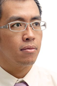 Mature business man face, closeup portrait of Asian.
